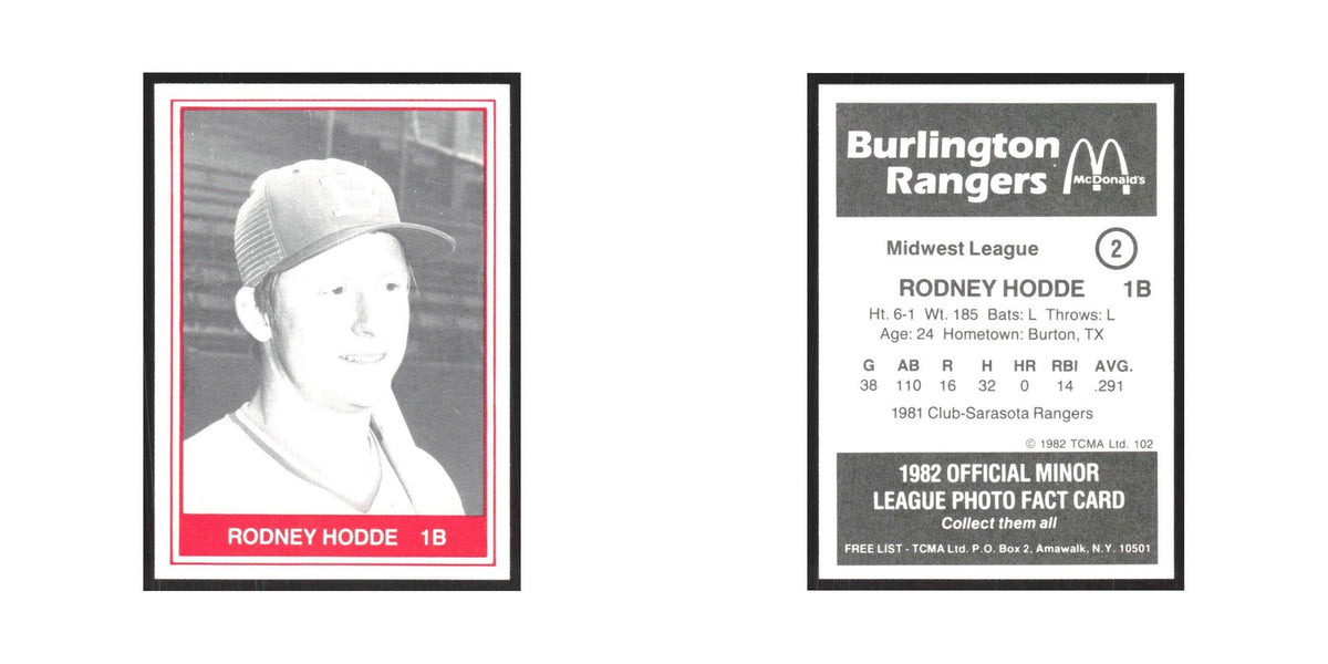 1982 TCMA Minor League Rodney Hodde Burlington Rangers #2