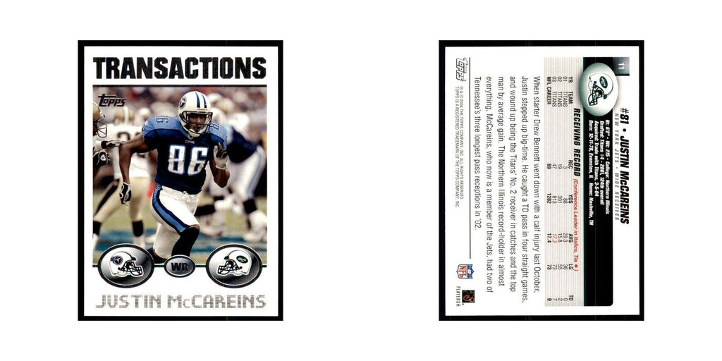 2004 Topps Justin McCareins Jets #11