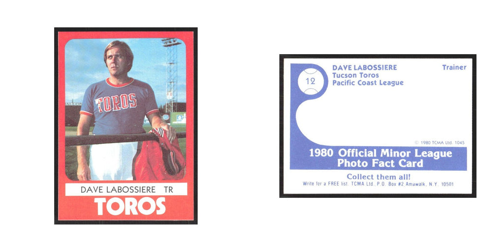 1980 TCMA Minor League Dave LaBossiere Tucson Toros #12