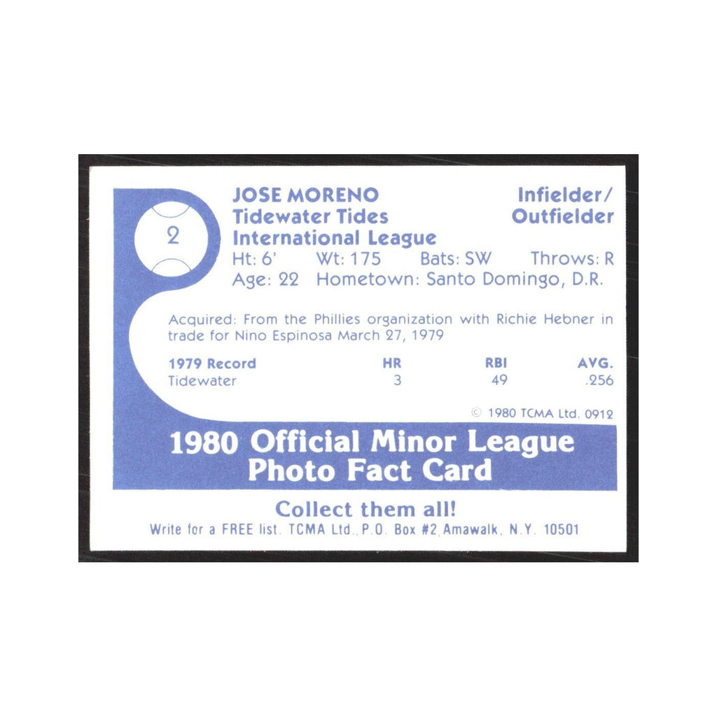 1980 TCMA Minor League Josee Moreno Tidewater Tides #2