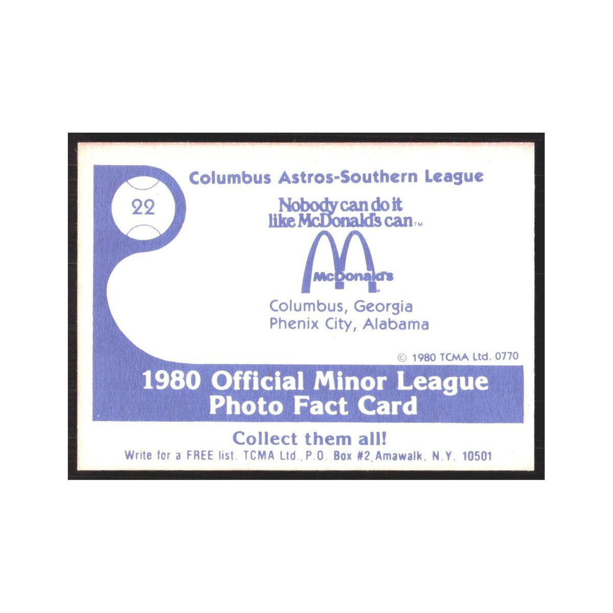 1980 TCMA Minor League Rex Jones Columbus Astros #22