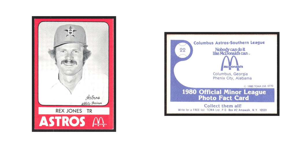 1980 TCMA Minor League Rex Jones Columbus Astros #22