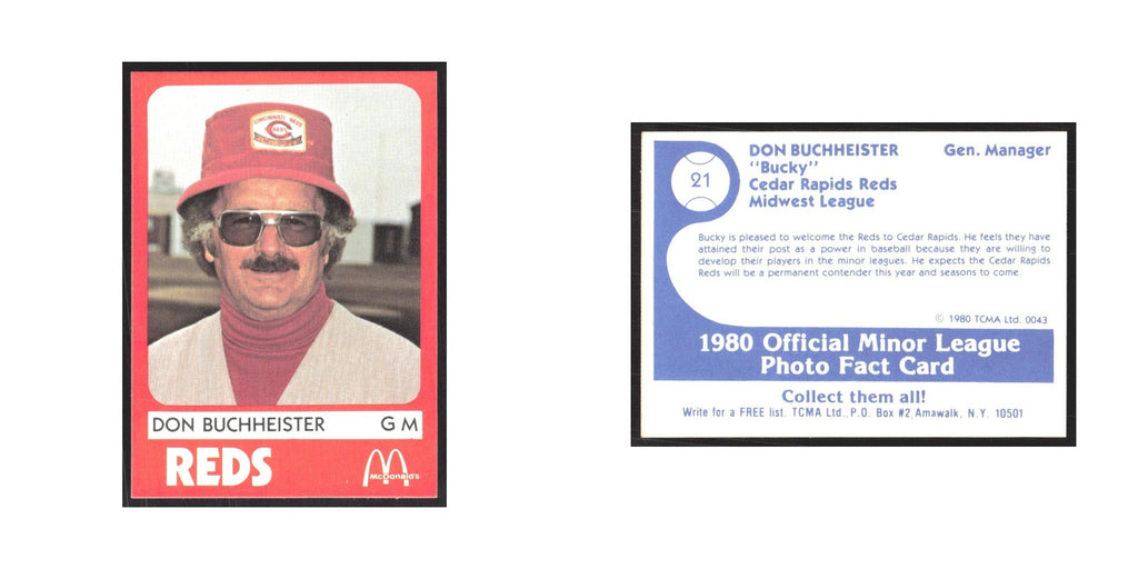 1980 TCMA Minor League Don Bucheister Cedar Rapids Reds #21