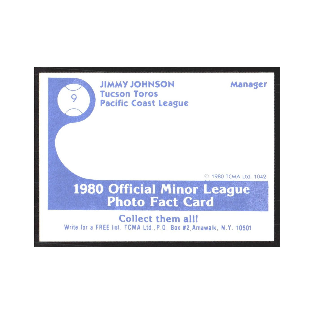 1980 TCMA Minor League Jimmy Johnson Tucson Toros #9