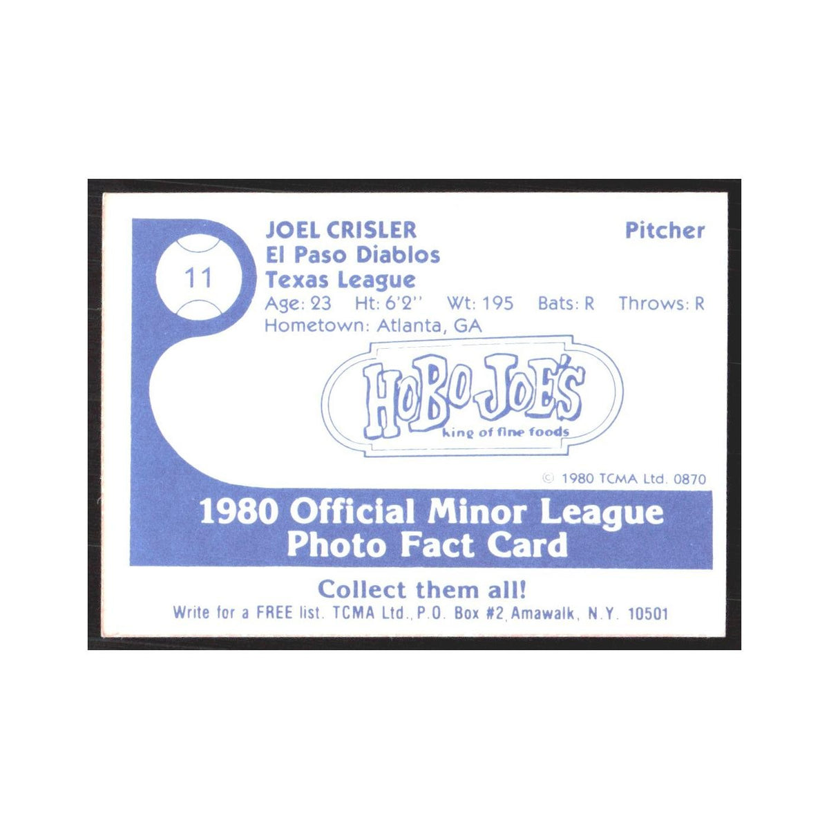 1980 TCMA Minor League Joel Crisler El Paso Diablos #11