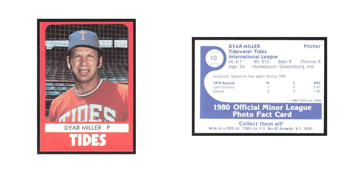 1980 TCMA Minor League Dyar Miller Tidewater Tides #10