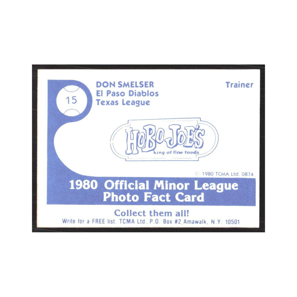 1980 TCMA Minor League Don Smelser El Paso Diablos #15