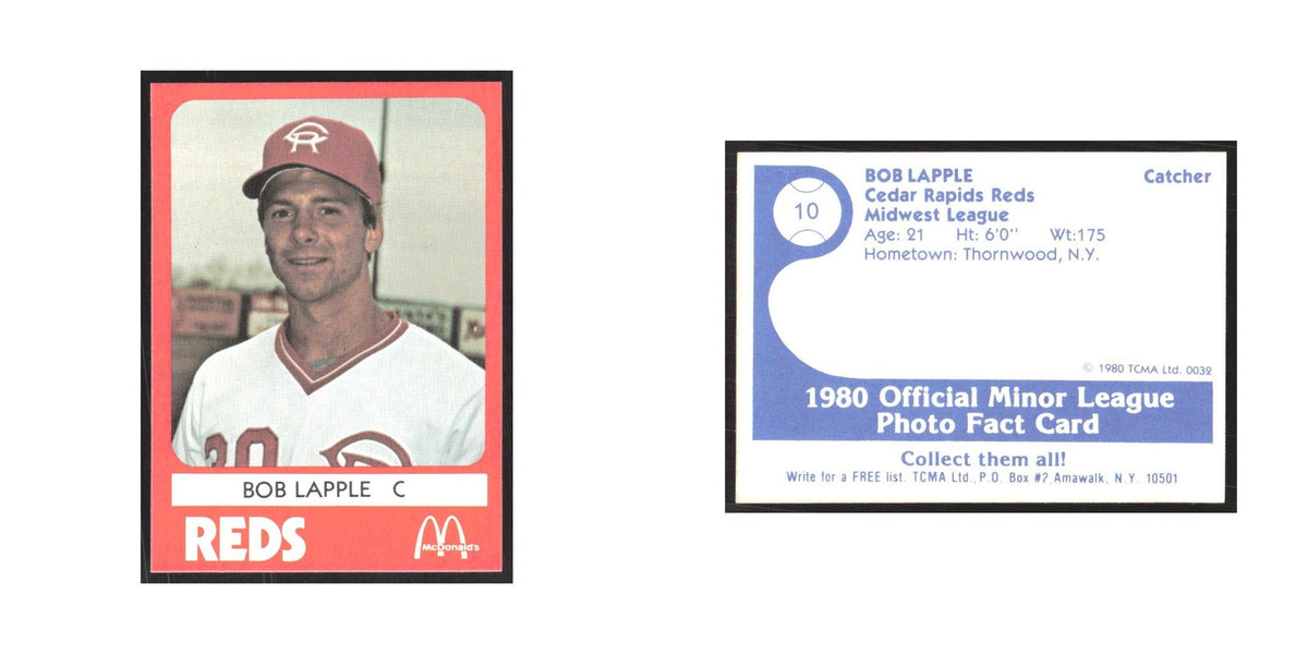 1980 TCMA Minor League Bob Lapple Cedar Rapids Reds #10