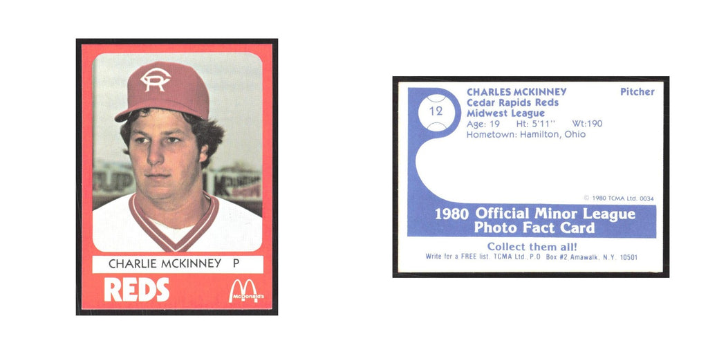 1980 TCMA Minor League Charlie McKinney Cedar Rapids Reds #12