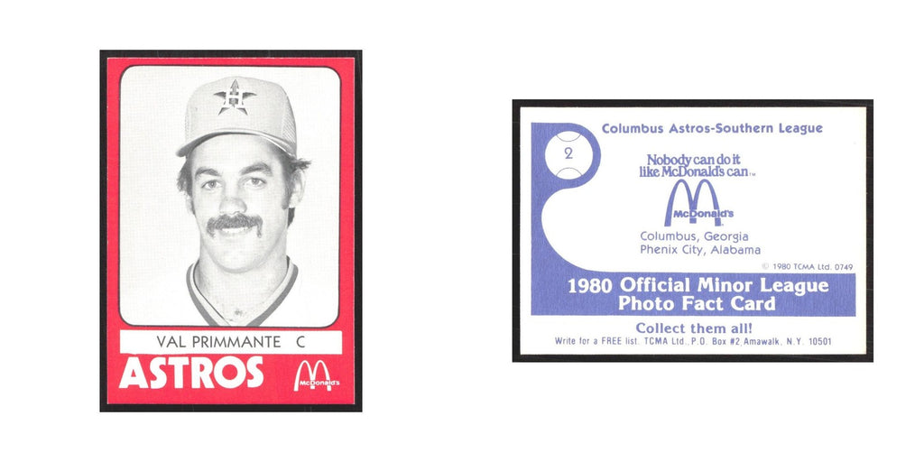 1980 TCMA Minor League Val Primmante Columbus Astros #2