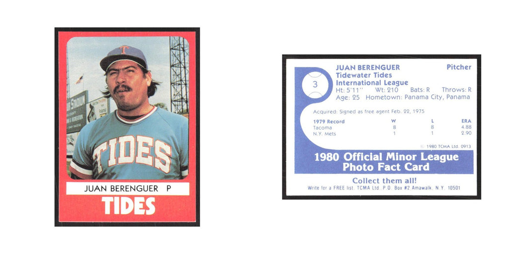 1980 TCMA Minor League Juan Berenguer Tidewater Tides #3
