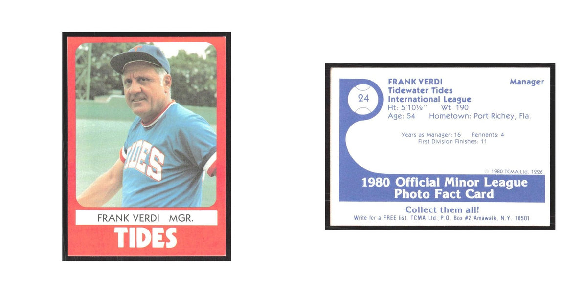 1980 TCMA Minor League Frank Verdi Tidewater Tides #24