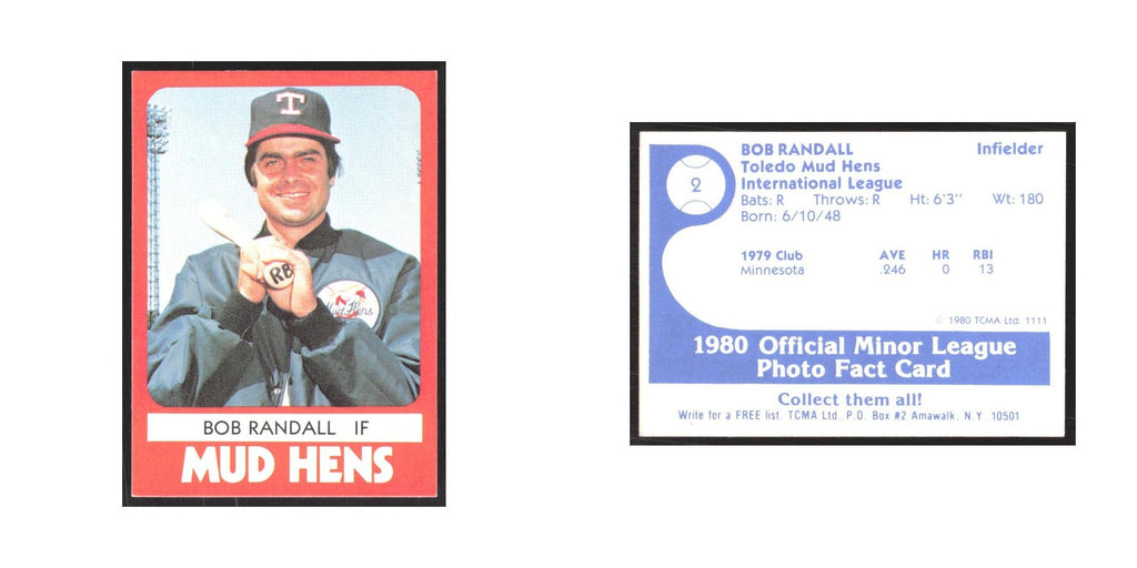 1980 TCMA Minor League Bob Randall Toledo Mud Hens #2