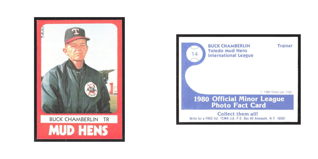 1980 TCMA Minor League Buck Chamberlin Toledo Mud Hens #14