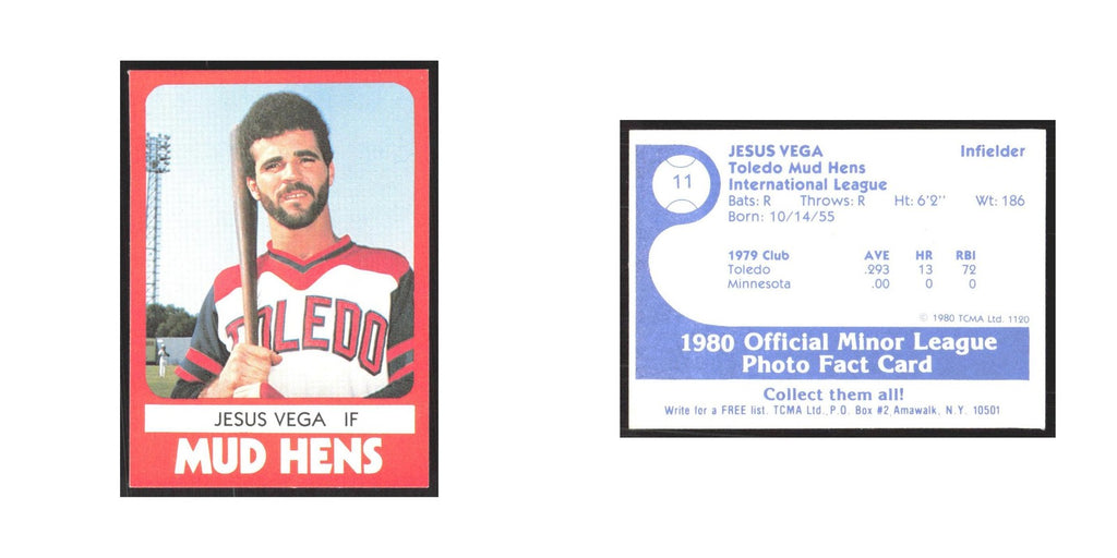 1980 TCMA Minor League Jesus Vega Toledo Mud Hens #11