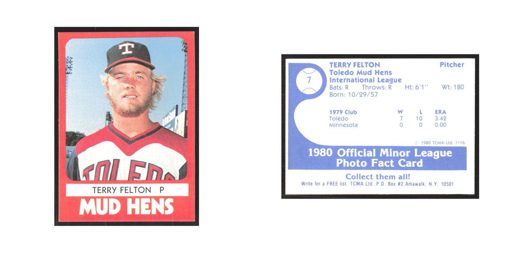 1980 TCMA Minor League Terry Felton Toledo Mud Hens #7