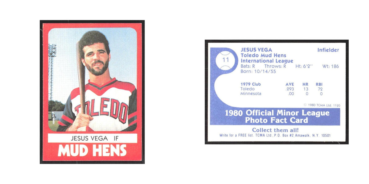 1980 TCMA Minor League Jesus Vega Toledo Mud Hens #11