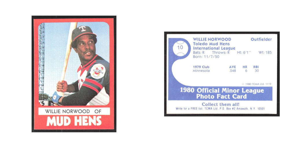 1980 TCMA Minor League Willie Norwood Toledo Mud Hens #10