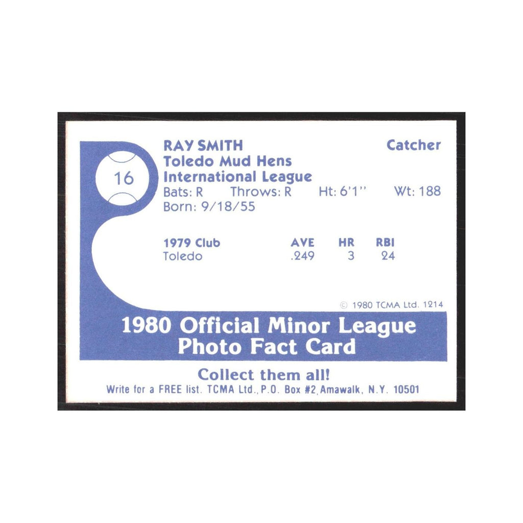 1980 TCMA Minor League Ray Smith Toledo Mud Hens #16