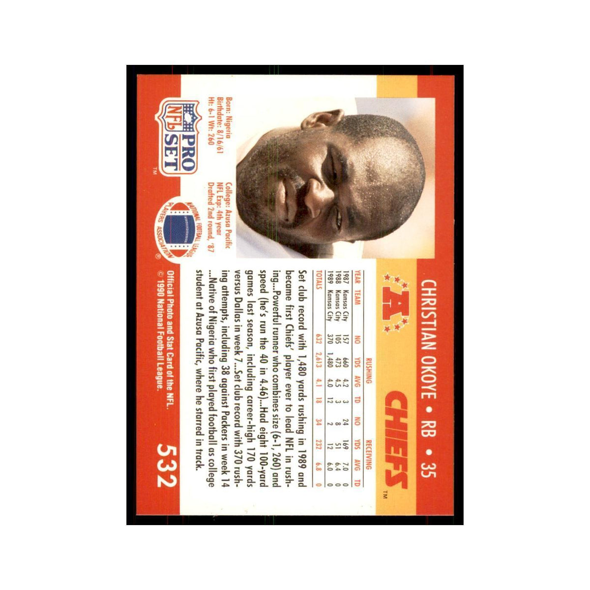 1990 Pro Set Christian Okoye Chiefs #532