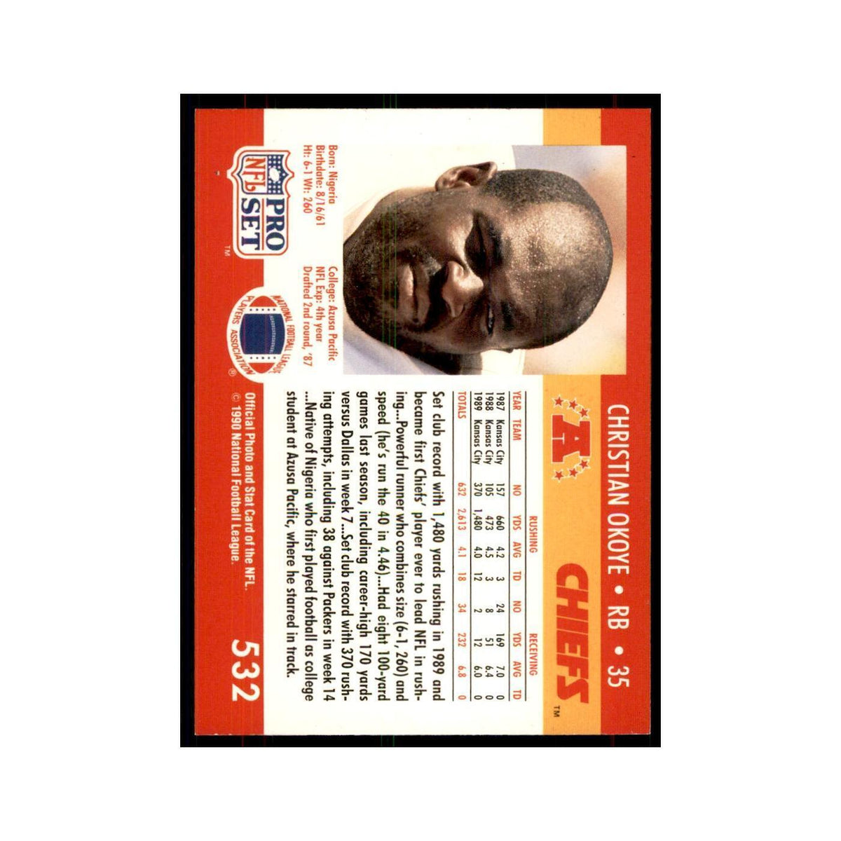 1990 Pro Set Christian Okoye Chiefs #532