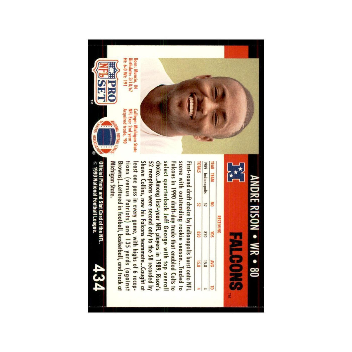 1990 Pro Set Andre Rison Falcons #434
