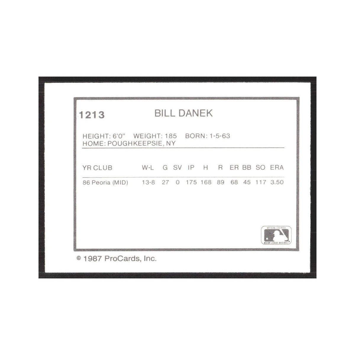 1987 ProCards Minor League Bill Danek Winston-Salem Spirits #1213