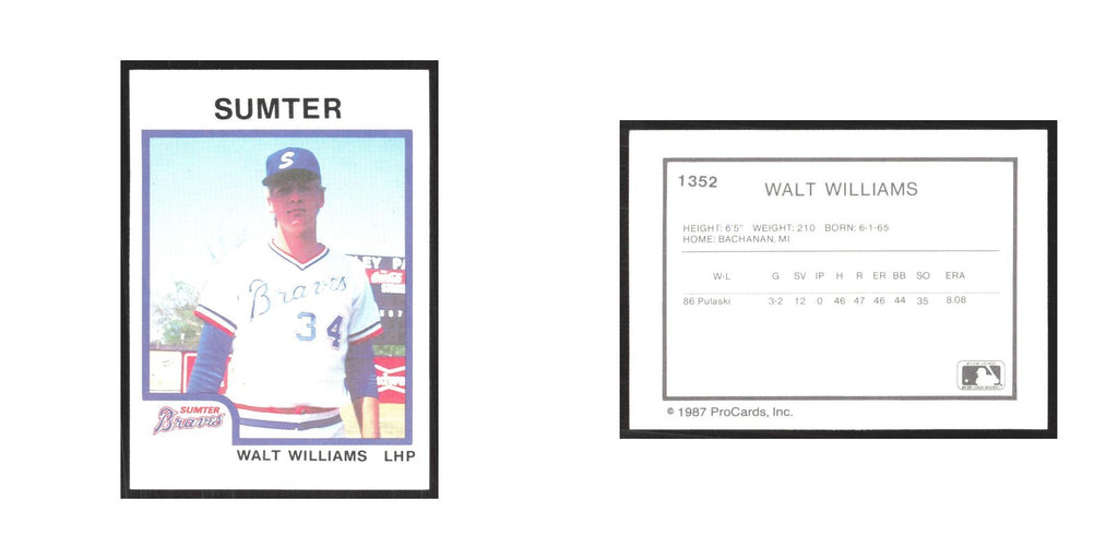 1987 ProCards Minor League Walt Williams Sumter Braves #1352