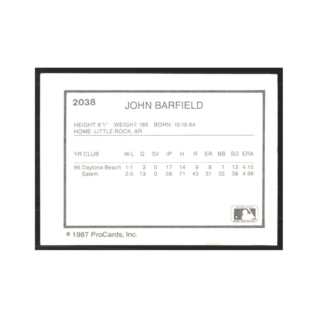 1987 ProCards Minor League John Barfield Port Charlotte Rangers #2038