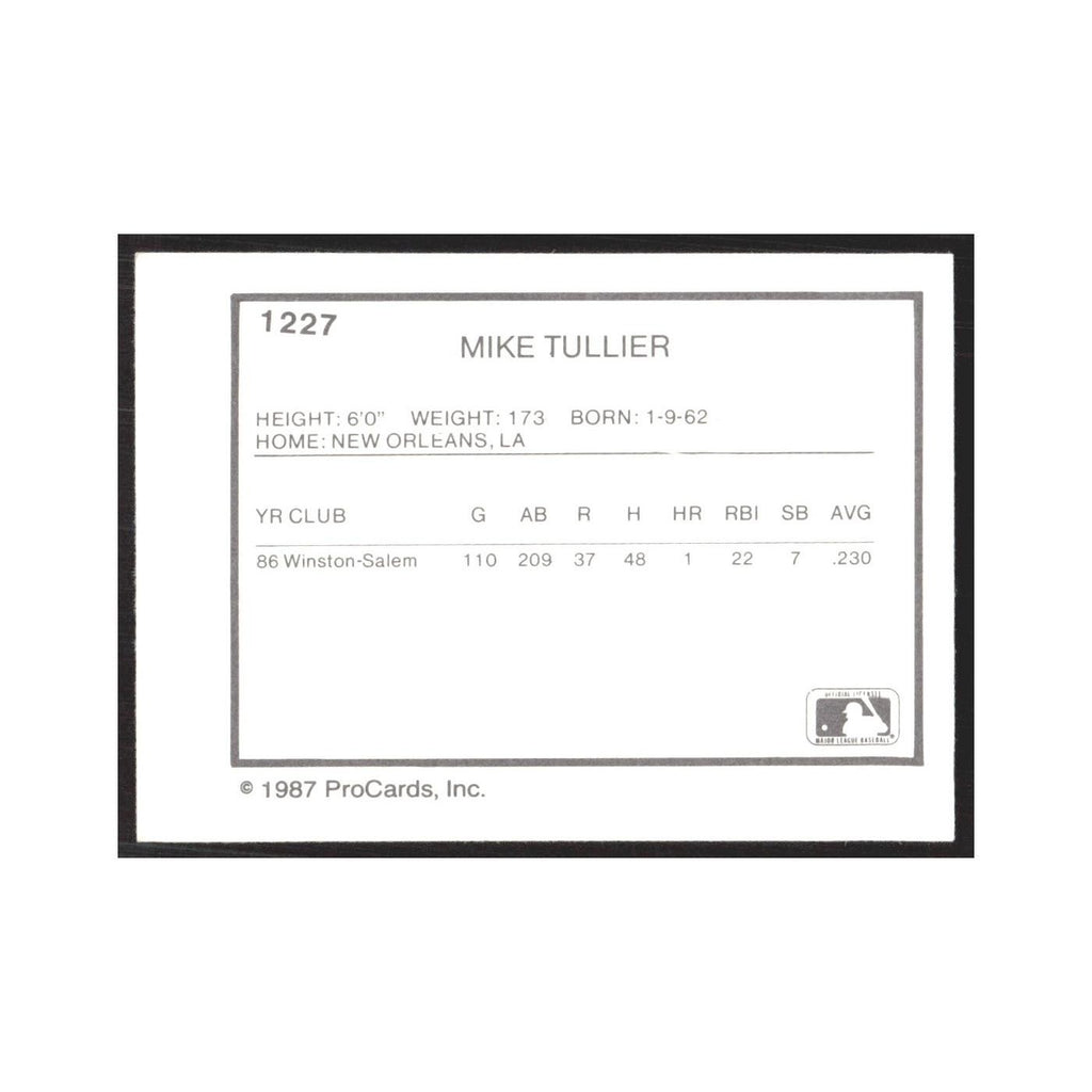 1987 ProCards Minor League Mike Tullier Winston-Salem Spirits #1227