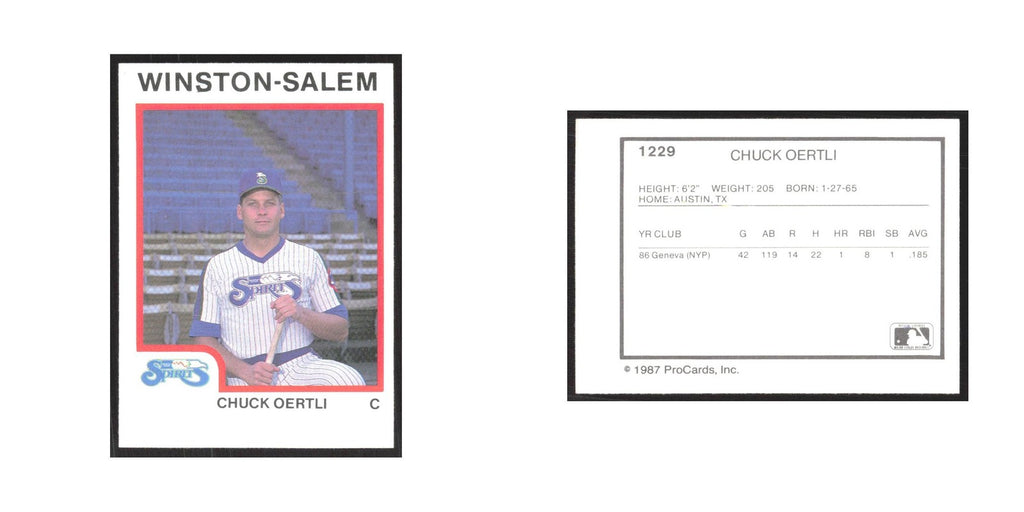 1987 ProCards Minor League Chuck Oertli Winston-Salem Spirits #1229