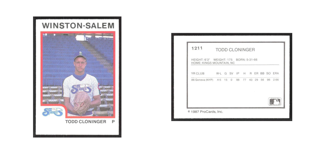 1987 ProCards Minor League Todd Cloninger Winston-Salem Spirits #1211