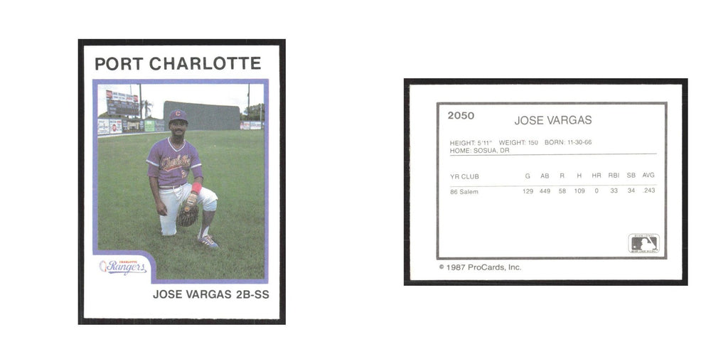 1987 ProCards Minor League Jose Vargas Port Charlotte Rangers #2050