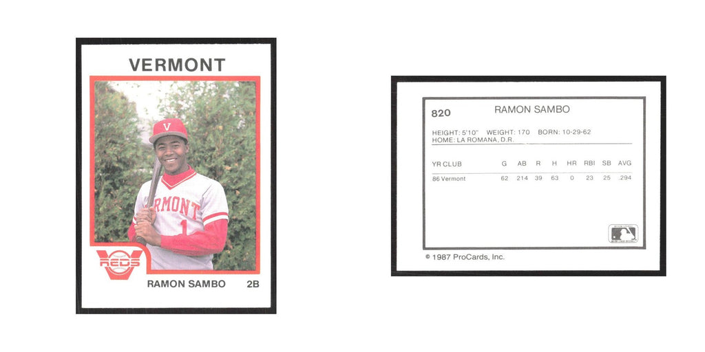 1987 ProCards Minor League Ramon Sambo Vermont Reds #820
