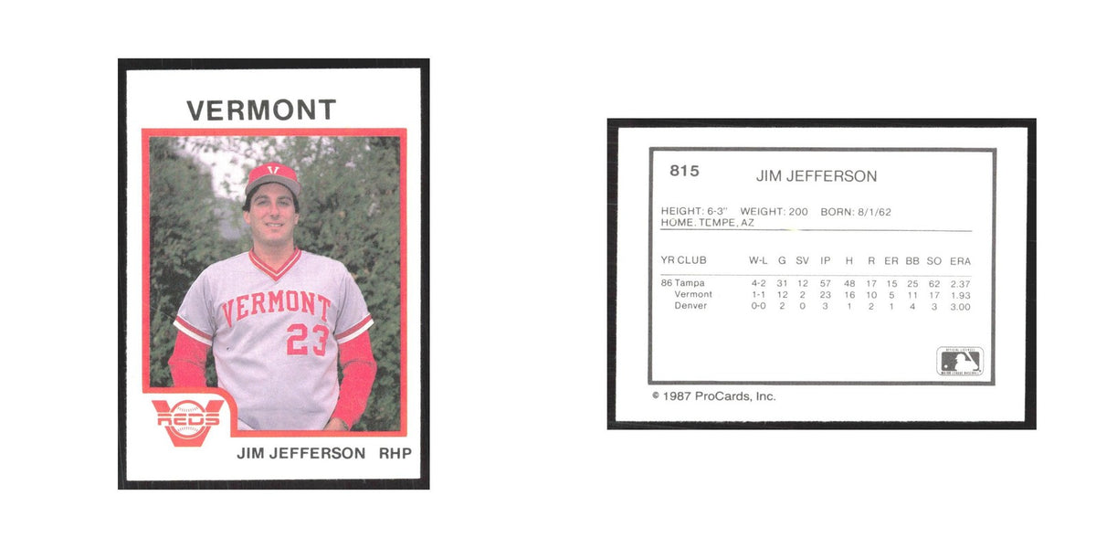 1987 ProCards Minor League Jim Jefferson Vermont Reds #815