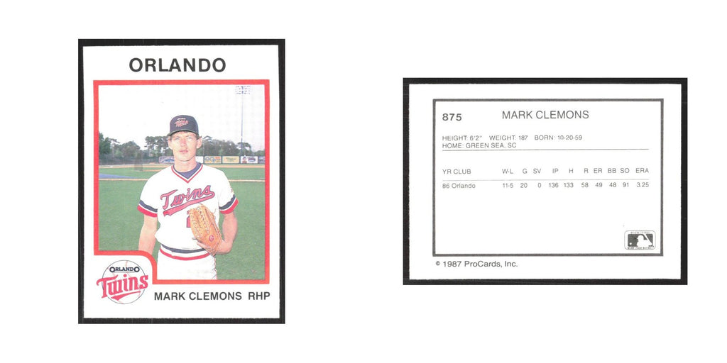 1987 ProCards Minor League Mark Clemons Orlando Twins #875