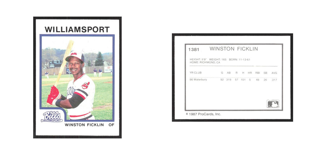 1987 ProCards Minor League Winston Ficklin Williamsport Bills #1381