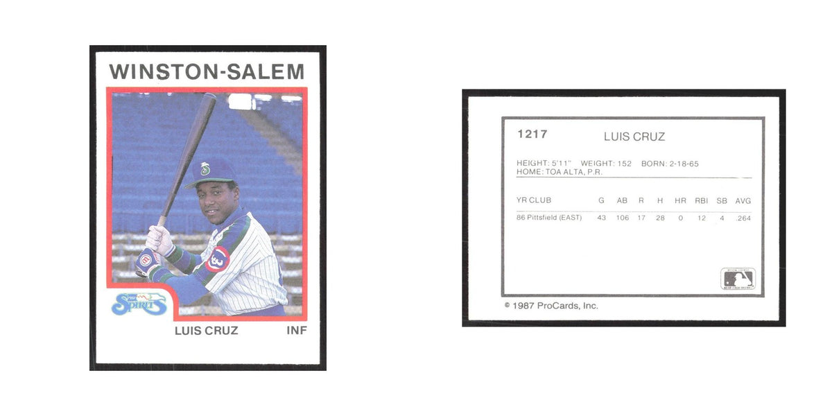 1987 ProCards Minor League Luis Cruz Winston-Salem Spirits #1217