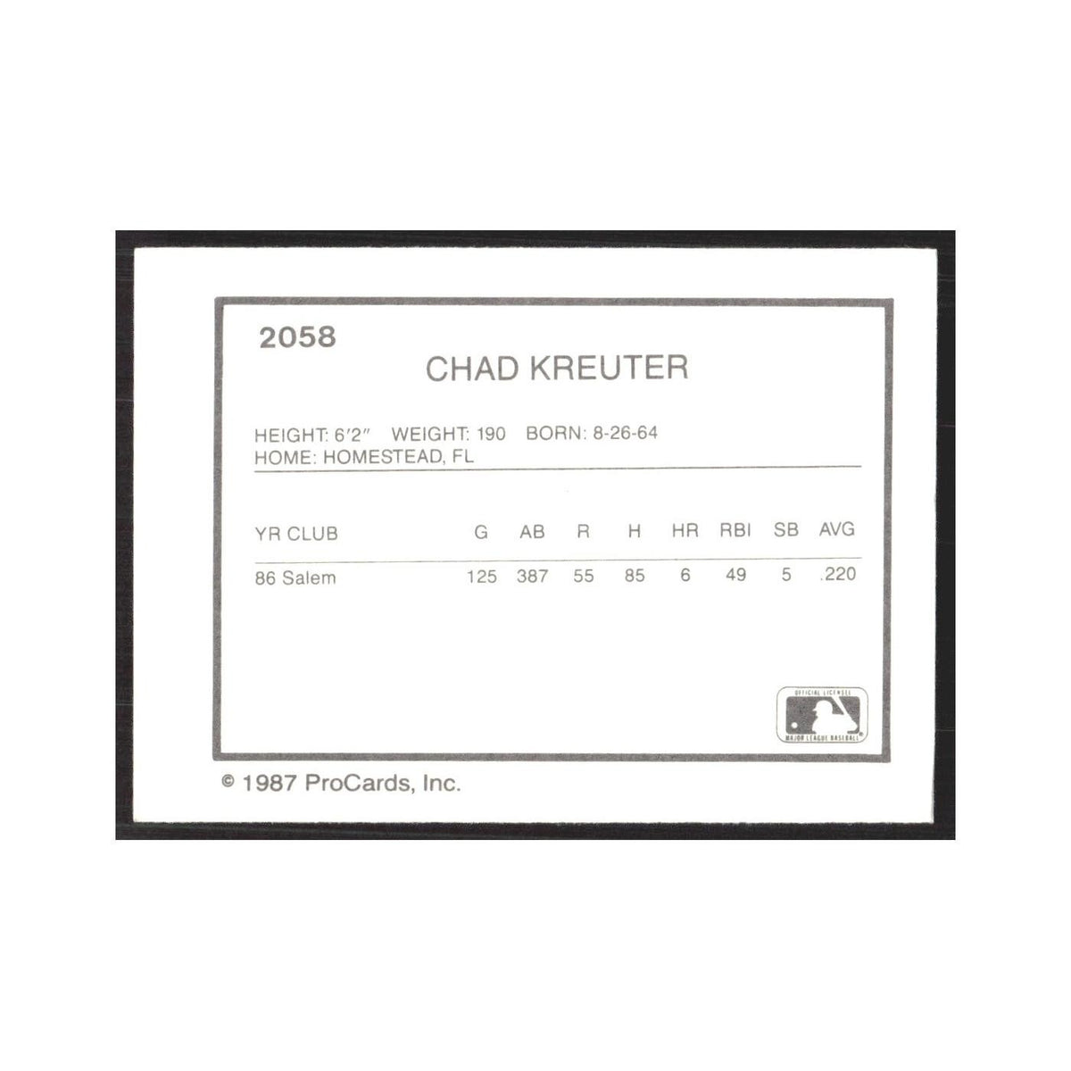 1987 ProCards Minor League Chad Kreuter Port Charlotte Rangers #2058