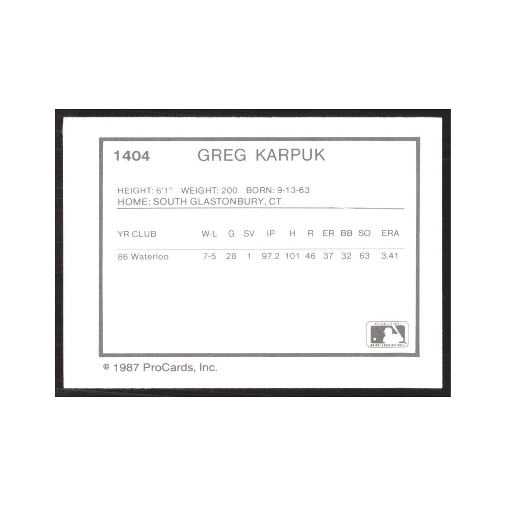 1987 ProCards Minor League Greg Karpuk Williamsport Bills #1404