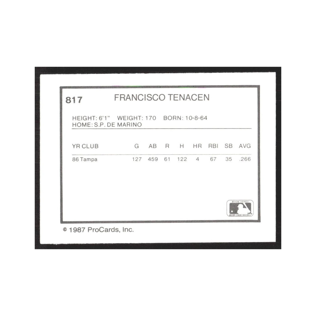 1987 ProCards Minor League Francisco Tenacen Vermont Reds #817