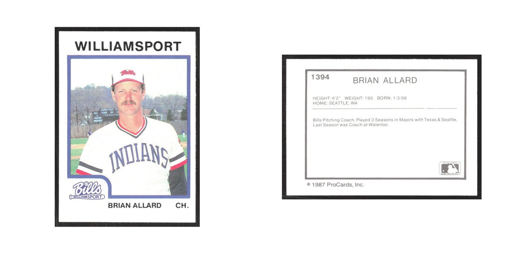 1987 ProCards Minor League Brian Allard Williamsport Bills #1394