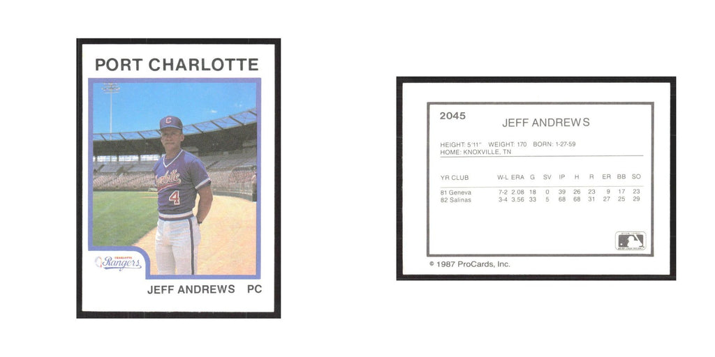 1987 ProCards Minor League Jeff Andrews Port Charlotte Rangers #2045
