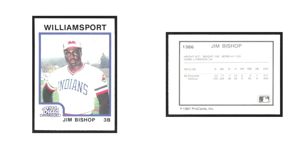 1987 ProCards Minor League Jim Bishop Williamsport Bills #1386