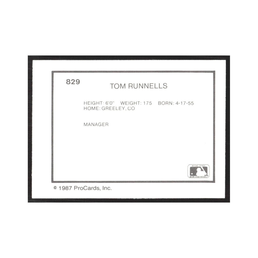 1987 ProCards Minor League Tom Runnells Vermont Reds #829