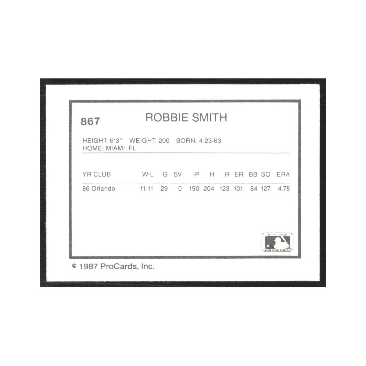 1987 ProCards Minor League Robbie Smith Orlando Twins #867