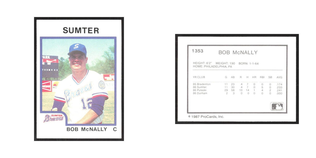 1987 ProCards Minor League Bob McNally Sumter Braves #1353
