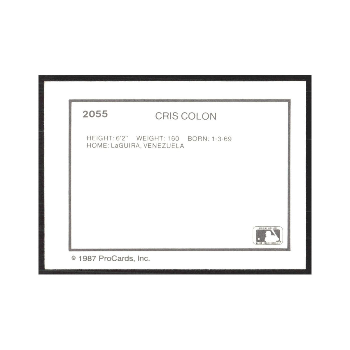 1987 ProCards Minor League Cris Colon Port Charlotte Rangers #2055