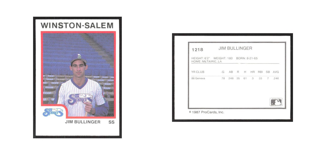 1987 ProCards Minor League Jim Bullinger Winston-Salem Spirits #1218