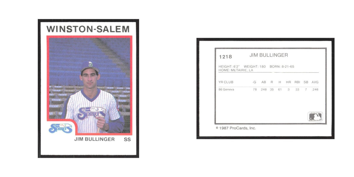 1987 ProCards Minor League Jim Bullinger Winston-Salem Spirits #1218
